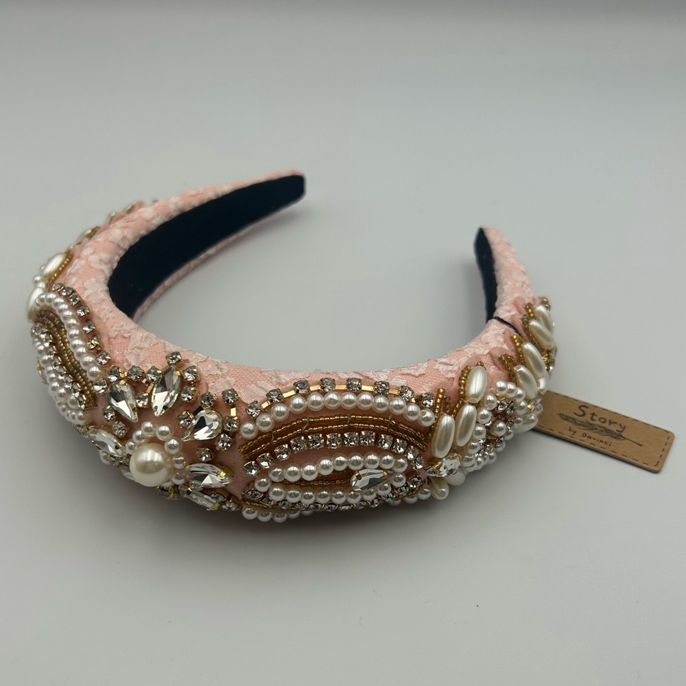 *New* Story by Davinci Pink Headband w/ Pearls and Rhinestones